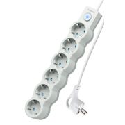 Удлинитель 6х5м с заземл. 10А IP20 2200Вт 220В защ. шторки ПВС 3х1 с выкл. бел. КОСМОС YKsm5m-6g-Z-V10A-W