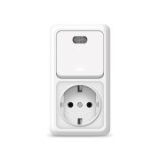 Блок ОП Олимп 1-кл. вык. с подсветкой + роз. с заземл. верт. бел. UNIVersal О0039